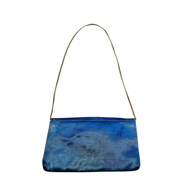 VTG Blue Satin‎ Clutch Shoulder Purse With Gold Colored Strap Night Out Retro - Picture 2 of 8